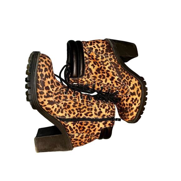 Torrid lace-up chunky hiker bootie cheatah heel boot zipper tie lace Sz 10WW - Picture 5 of 11